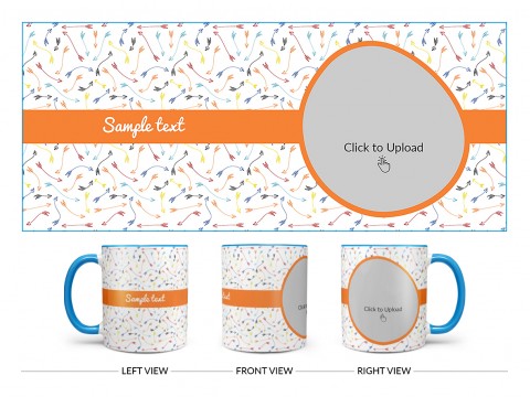 Multiple Arrows Pattern Background With Oval Shape Pic Upload Design On Dual Tone Sky Blue Mug Multiple Arrows Pattern Background With Oval Shape Pic Upload Design On Dual Tone Sky Blue Mug