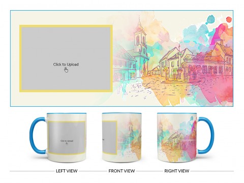 Artistic City Painting Background Design On Dual Tone Sky Blue Mug Artistic City Painting Background Design On Dual Tone Sky Blue Mug
