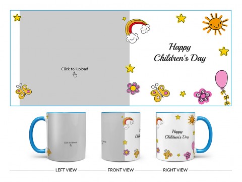 Childrens Day With Cartoon Objects Design On Dual Tone Sky Blue Mug Childrens Day With Cartoon Objects Design On Dual Tone Sky Blue Mug