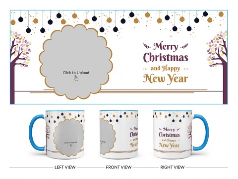 Merry Christmas And Happy New Year Design On Dual Tone Sky Blue Mug Merry Christmas And Happy New Year Design On Dual Tone Sky Blue Mug