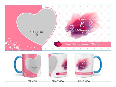 Bride & Bridegroom With Love Shape Pic Upload Design On Dual Tone Sky Blue Mug Bride & Bridegroom With Love Shape Pic Upload Design On Dual Tone Sky Blue Mug