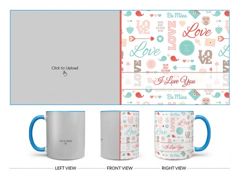 Love, You & Me, Birds Pattern Background Design On Dual Tone Sky Blue Mug Love, You & Me, Birds Pattern Background Design On Dual Tone Sky Blue Mug