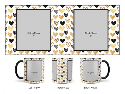 Love Symbols Pattern Background With Couple Of Pic Upload Upload Design On Dual Tone Black Mug Love Symbols Pattern Background With Couple Of Pic Upload Upload Design On Dual Tone Black Mug