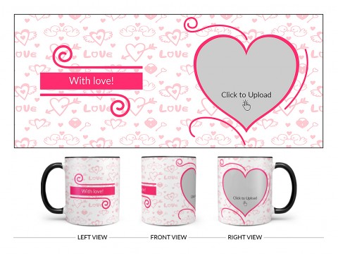 Love Pattern Background With Pink Heart Design On Dual Tone Black Mug Love Pattern Background With Pink Heart Design On Dual Tone Black Mug