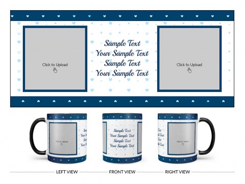 Dark Blue Love Symbols borders With Love Symbol Background Design On Dual Tone Black Mug