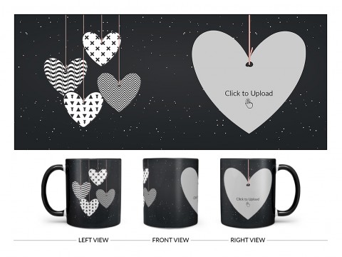 Heart Symbols Hanging In The Sky With Stars Background Design On Dual Tone Black Mug