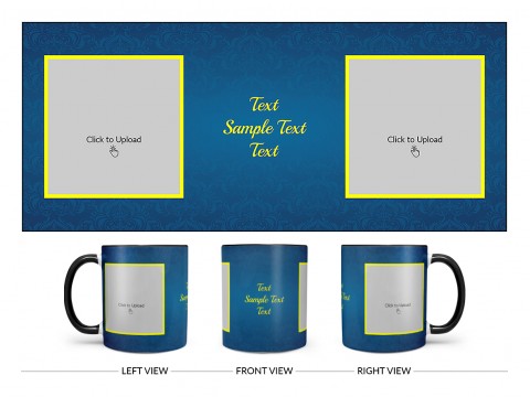 Dark Blue Flower Pattern Background With Yellow border Design On Dual Tone Black Mug