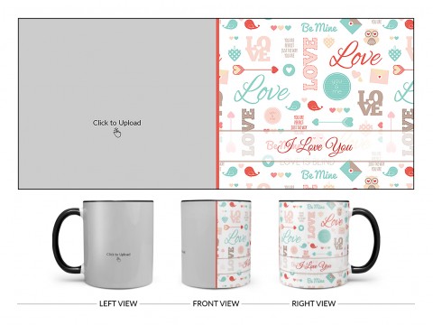 Love, You & Me, Birds Pattern Background Design On Dual Tone Black Mug Love, You & Me, Birds Pattern Background Design On Dual Tone Black Mug