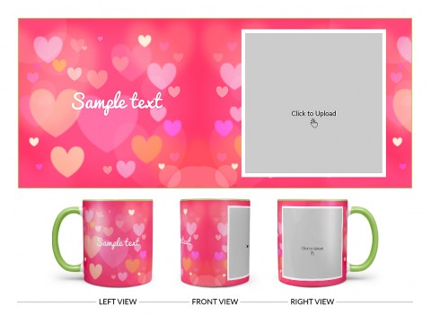 Heart Symbols With Dark Pink Background Design On Dual Tone Light Green Mug Heart Symbols With Dark Pink Background Design On Dual Tone Light Green Mug