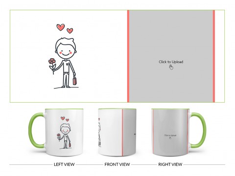 Boy Holding Roses Design On Dual Tone Light Green Mug Boy Holding Roses Design On Dual Tone Light Green Mug