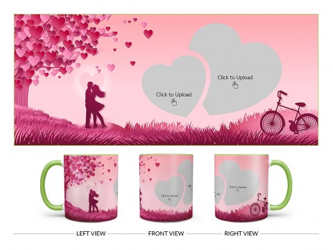 Young Couple In Love World Design On Dual Tone Light Green Mug Young Couple In Love World Design On Dual Tone Light Green Mug