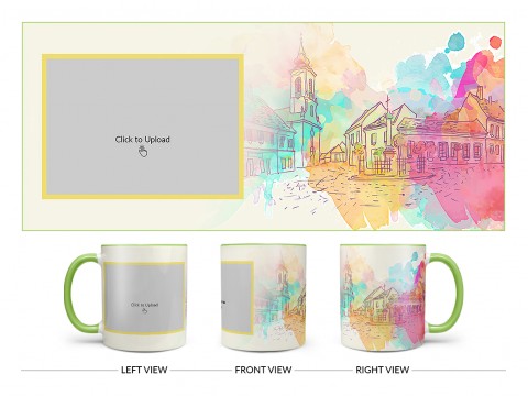 Artistic City Painting Background Design On Dual Tone Light Green Mug Artistic City Painting Background Design On Dual Tone Light Green Mug