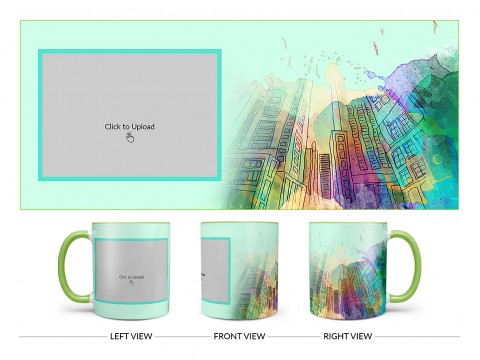 Artistic Building Painting Background Design On Dual Tone Light Green Mug Artistic Building Painting Background Design On Dual Tone Light Green Mug