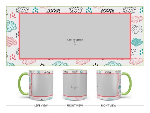 Clouds And Rain Drops Background With Large Single Pic Upload Design On Dual Tone Light Green Mug Clouds And Rain Drops Background With Large Single Pic Upload Design On Dual Tone Light Green Mug