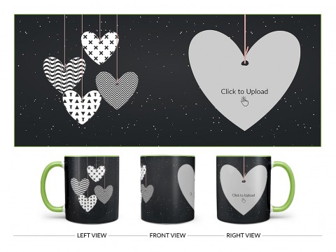 Heart Symbols Hanging In The Sky With Stars Background Design On Dual Tone Light Green Mug Heart Symbols Hanging In The Sky With Stars Background Design On Dual Tone Light Green Mug