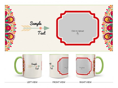Colourful Floral Art With Arrow Design On Dual Tone Light Green Mug Colourful Floral Art With Arrow Design On Dual Tone Light Green Mug