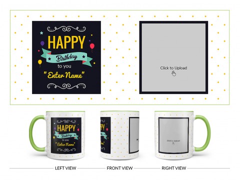 Boy Friend Birthday Yellow Dots Background Design On Dual Tone Light Green Mug Boy Friend Birthday Yellow Dots Background Design On Dual Tone Light Green Mug
