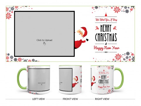 We Wish You A Very Merry Christmas Design On Dual Tone Light Green Mug We Wish You A Very Merry Christmas Design On Dual Tone Light Green Mug