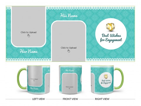 Best Wishes For Engagement With Couple Pic Upload Design On Dual Tone Light Green Mug Best Wishes For Engagement With Couple Pic Upload Design On Dual Tone Light Green Mug
