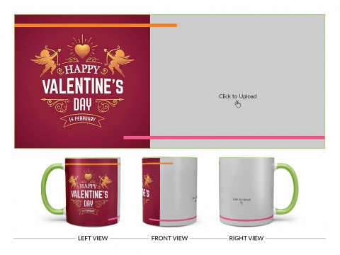Happy Valentine's Day Design On Dual Tone Light Green Mug Happy Valentine's Day Design On Dual Tone Light Green Mug