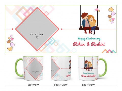 Happy Anniversary Design On Dual Tone Light Green Mug