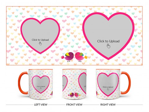 Love Symbol Pattern Background With 2 Heart Shape Pic Upload Upload Design On Dual Tone Orange Mug Love Symbol Pattern Background With 2 Heart Shape Pic Upload Upload Design On Dual Tone Orange Mug