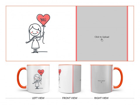 Girl Holding A Love Balloon Design On Dual Tone Orange Mug