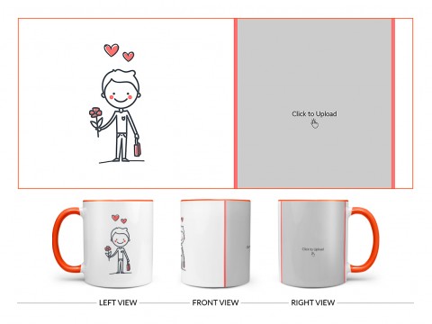 Boy Holding Roses Design On Dual Tone Orange Mug