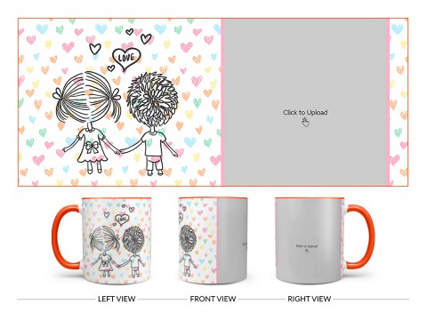 Young Couple Starting Journey For Love / Life Design On Dual Tone Orange Mug Young Couple Starting Journey For Love / Life Design On Dual Tone Orange Mug
