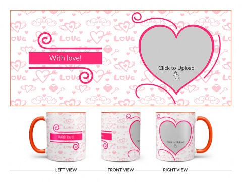 Love Pattern Background With Pink Heart Design On Dual Tone Orange Mug Love Pattern Background With Pink Heart Design On Dual Tone Orange Mug