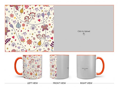 Multiple Trees, Flower & Butterfly’s Pattern Background Design On Dual Tone Orange Mug Multiple Trees, Flower & Butterfly’s Pattern Background Design On Dual Tone Orange Mug
