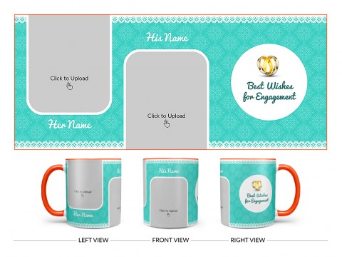 Best Wishes For Engagement With Couple Pic Upload Design On Dual Tone Orange Mug