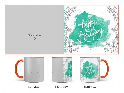 Happy Birthday Daddy With Big Pic Upload Design On Dual Tone Orange Mug