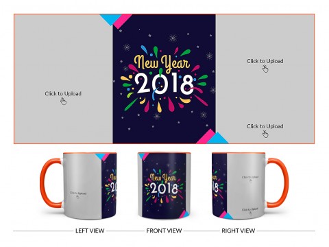 Happy New Year 2018 Design On Dual Tone Orange Mug