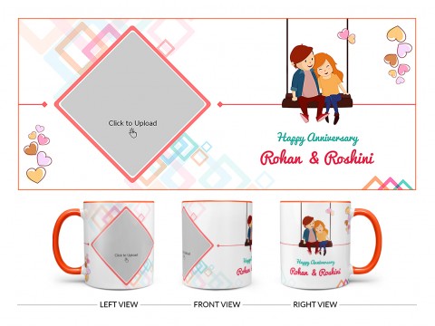 Happy Anniversary Design On Dual Tone Orange Mug
