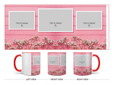 Wooden Wall With Small Flowers 3 Pic Upload Design On Dual Tone Red Mug Wooden Wall With Small Flowers 3 Pic Upload Design On Dual Tone Red Mug