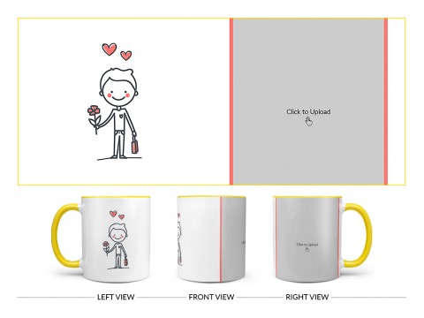Boy Holding Roses Design On Dual Tone Yellow Mug Boy Holding Roses Design On Dual Tone Yellow Mug