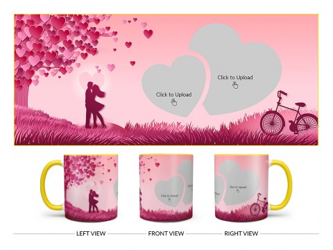 Young Couple In Love World Design On Dual Tone Yellow Mug