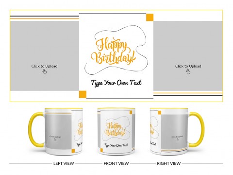Boy Friend Birthday With 2 Square Pic Upload Design On Dual Tone Yellow Mug Boy Friend Birthday With 2 Square Pic Upload Design On Dual Tone Yellow Mug