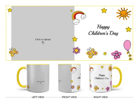 Childrens Day With Cartoon Objects Design On Dual Tone Yellow Mug Childrens Day With Cartoon Objects Design On Dual Tone Yellow Mug