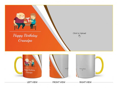 Happy Birthday Grandpa Design On Dual Tone Yellow Mug