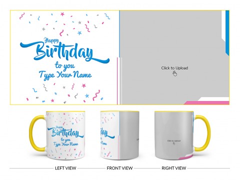 Happy Birthday My Dear Son Design On Dual Tone Yellow Mug