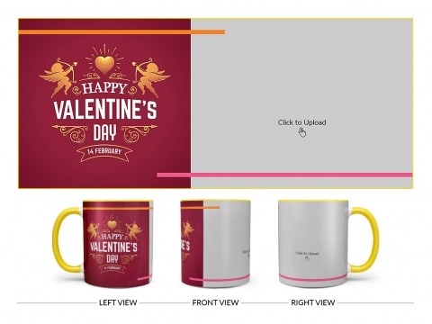 Happy Valentine's Day Design On Dual Tone Yellow Mug