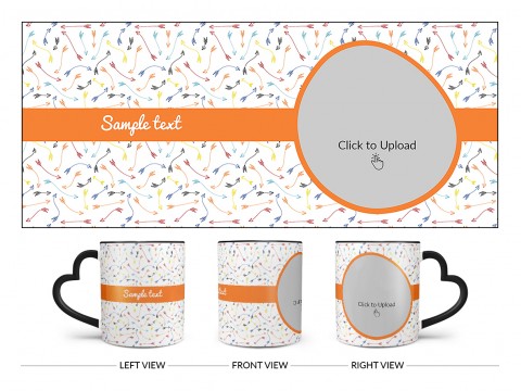 Multiple Arrows Pattern Background With Oval Shape Pic Upload Design On Love Handle Dual Tone Black Mug Multiple Arrows Pattern Background With Oval Shape Pic Upload Design On Love Handle Dual Tone Black Mug