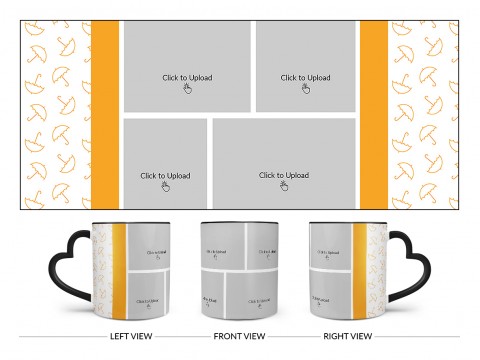 Orange Colour Umbrella Pattern Background With 4 Pic Upload Upload Design On Love Handle Dual Tone Black Mug Orange Colour Umbrella Pattern Background With 4 Pic Upload Upload Design On Love Handle Dual Tone Black Mug