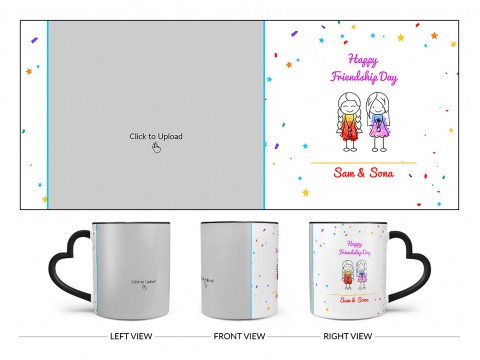Happy Friendship Day Design On Love Handle Dual Tone Black Mug