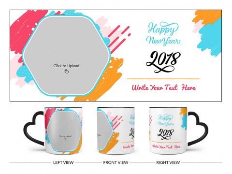 Happy New Year 2018 Design On Love Handle Dual Tone Black Mug