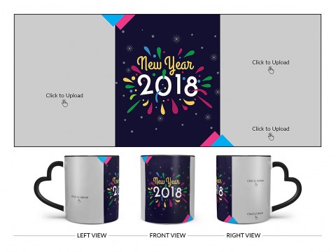 Happy New Year 2018 Design On Love Handle Dual Tone Black Mug