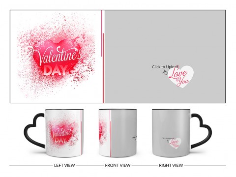 Happy Valentine's Day Design On Love Handle Dual Tone Black Mug