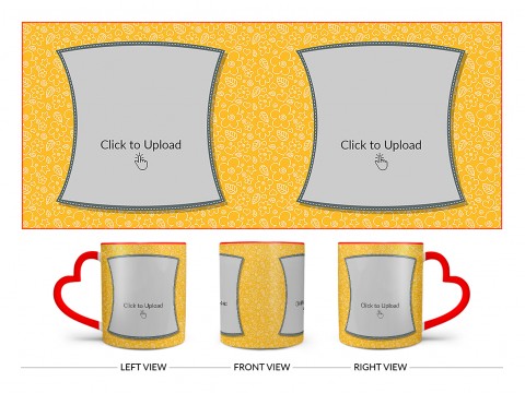 Yellow Colour Background With Flower Pattern Design On Love Handle Dual Tone Red Mug